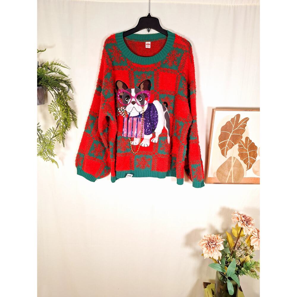 Holiday Time Women's Christmas Holiday Sweater Dog w' Purse 2XL